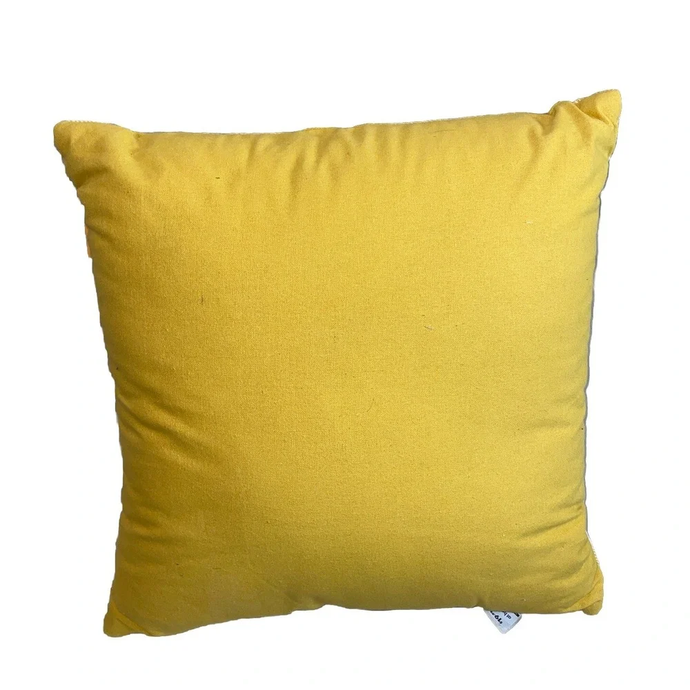 At Home 15x15 Throw Pillow Yellow Hoppy Easter Lamb Buffalo Check Sherpa NEW